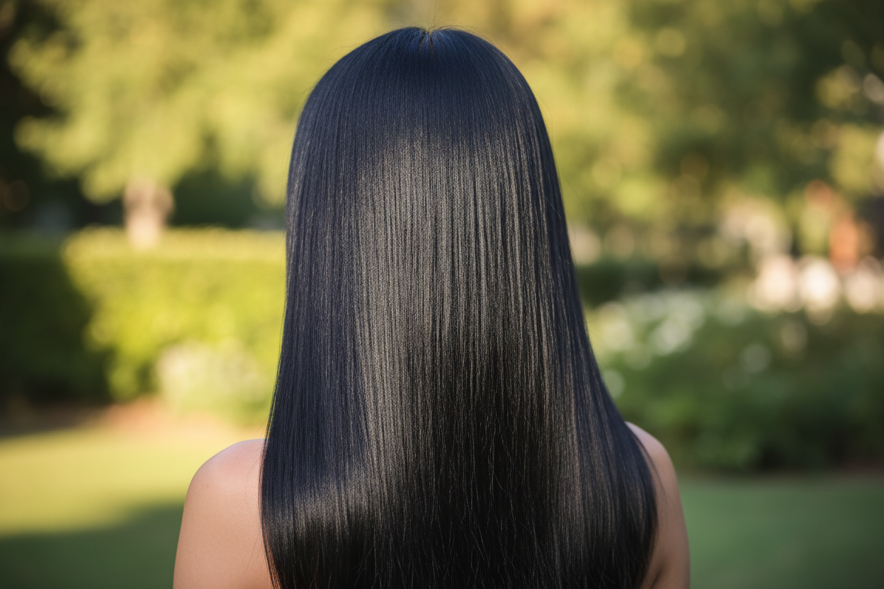 que ebea natural pero pelo lacio y mucho brillo