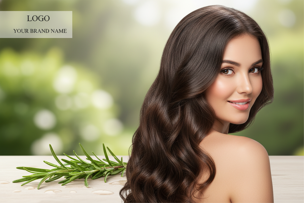 Amar la foto de la mujer con cabello hermoso largo y con ramas de romero al lado y mi logo asegúrate que tenga el taños perfecto para el blog